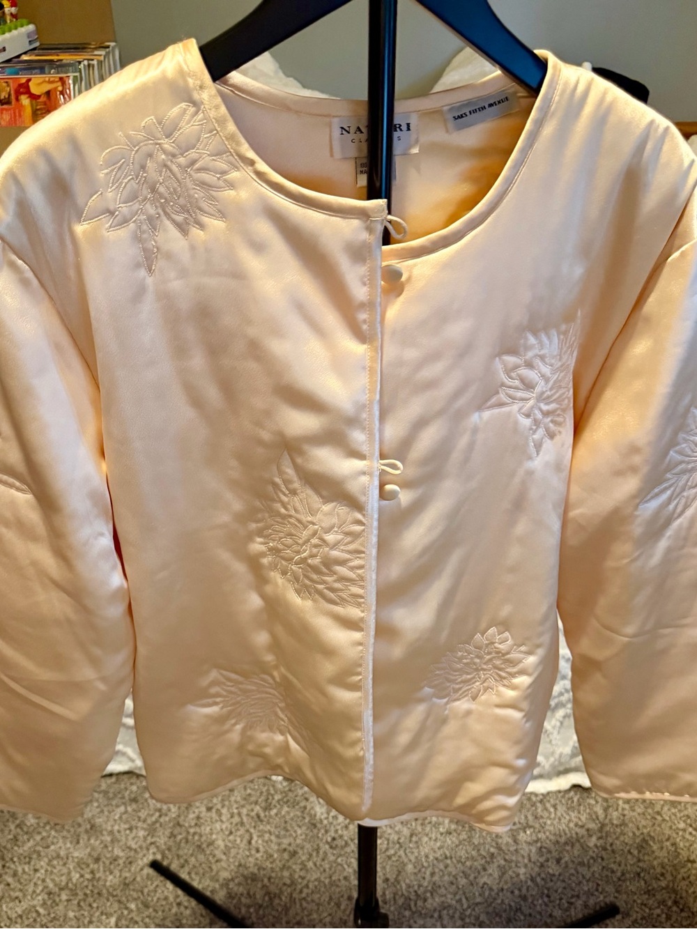 Natori Vintage Satin Embroidered Jacket - Champagne
